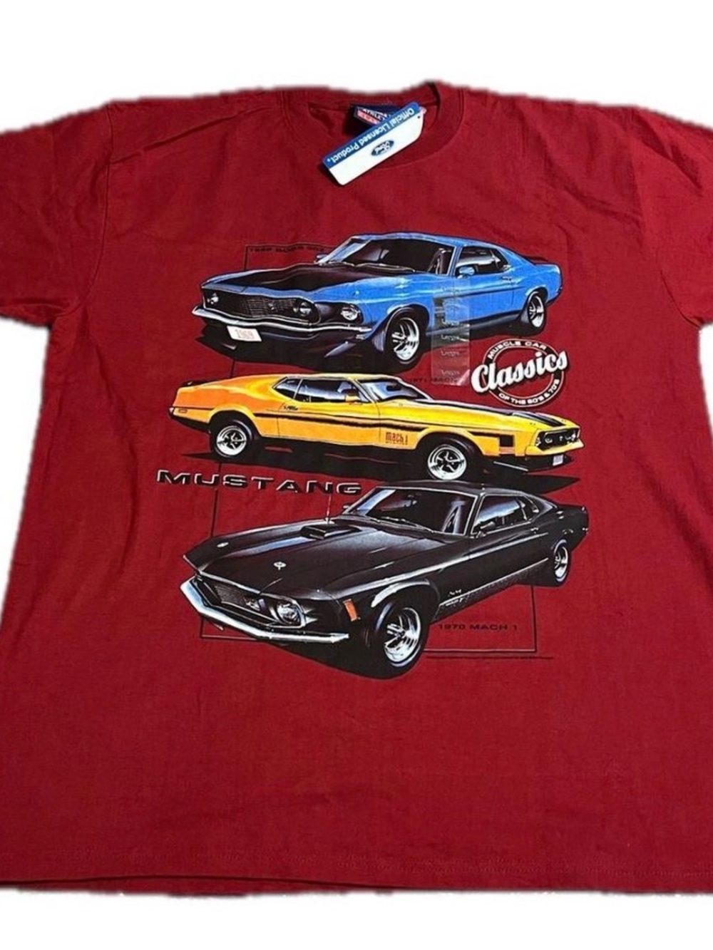 Men’s Vintage Ford Mustang Classic Muscle Cars Red Shirt Size L NWT